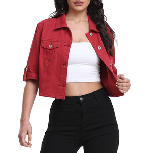Wholesale Long Sleeve With Button Cuff Cropped Denim Jacket For Women's Customized Logo Solid Color Quick Dry Denim Jacket - Product Image 4