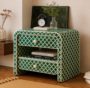 New Arrival Resin Bone Inlay Green Nightstand With Drawers & <b>Shelf</b> Cabinet <b>Bedside</b> End Table For Bedroom Hotel Luxury Home Decor - Product Image 6