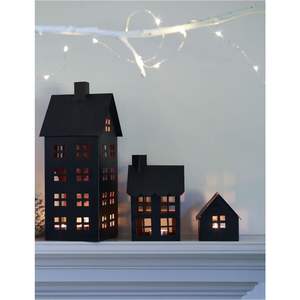 Nordic Style Black Metal House Candle Holder <b>Set</b> Iron Tea Light <b>Lantern</b> for Christmas Village Home Decor Tabletop Centerpiece - Product Image 1