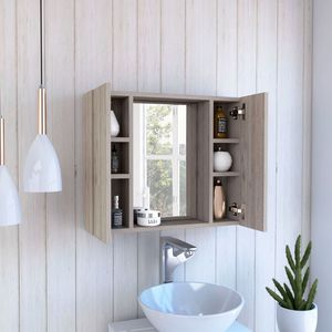 DEPOT E SHOP Armadietto per medicinali a doppia anta grigio chiaro Garnet con un ripiano esterno per mobili da bagno - Product Image 2