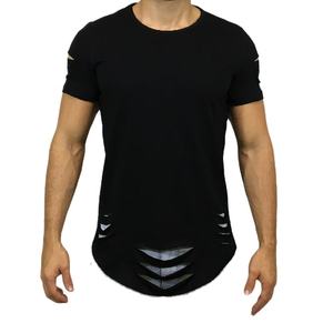 เสื้อยืดผ้าคอตตอน 100% ระบายอากาศ แห้งเร็ว พิมพ์โลโก้ตามสั่ง ขายส่ง เสื้อยืดออกกำลังกายผู้ชาย แบบดิสเทรส - Product Image 1