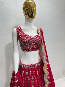 Vêtements de mariée Heavy Faux Georgette Brodé Lehenga Choli avec Dupatta Real Mirror Work Vêtements indiens et pakistanais - Product Image 2