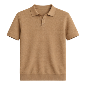 Polo en coton tricoté texturé pour homme, manches courtes, tissu doux de qualité supérieure, coupe ajustée, décontracté et élégant, idéal pour l'été, vente en gros - Product Image 1