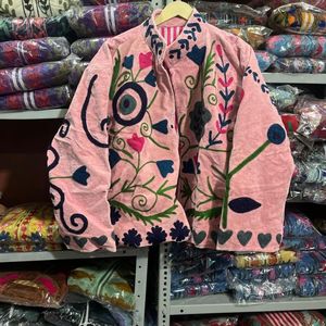 Indian Handmade Suzani Cotton <b>Jacket</b> Hand Embroidered <b>Short</b> <b>Jacket</b> Unisex Coat Handmade Suzani <b>Short</b> <b>Jacket</b> - Product Image 1