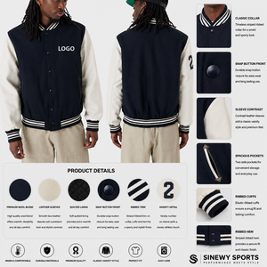Veste de sport en laine pour homme SINEWY SPORTS, style varsity, épaisse, chaude et confortable pour l'hiver, style sportif, fermeture à boutons pression, manches en cuir - Product Image 1