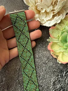 BEST CUSTOMISE Turquoise Gray <b>Beaded</b> <b>Bracelet</b>, Wide Loom Cuff, Gift for Her,Handmade <b>Beaded</b> Cuff FOR GIFT , ANNIVERSARY - Product Image 2