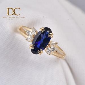 Anillo de Oro Sólido de 14 Quilates de Lujo con Diamante Cultivado en Laboratorio y Zafiro Azul Real, Joyería Fina para Mujer, Fabricante de Joyas de Boda - Product Image 5