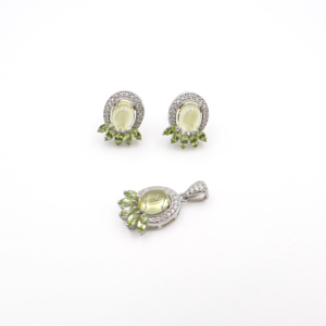 Conjunto de Pendientes y Colgante de Plata de Ley 925 con Cuarzo Limón Natural y Peridoto, Chapado en Rodio, Joyería Fina OEM ODM - Product Image 3
