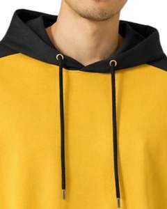 Mens Short Sleeve Hoodie <b>T</b> <b>Shirt</b> <b>Yellow</b> And Black Color Casual Streetwear Cotton Pullover Custom Logo Wholesale For Men OEM Bulk - Product Image 5