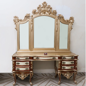 Premium royal hand-carved console vanity <b>table</b> with ornate floral mirror frame, available at wholesale prices. - Product Image 6