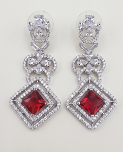 Princess Cut Stone Studded Micro Pave American <b>Diamond</b> Border Dangle <b>Earrings</b> For Party Wear Square Shape AD <b>Earrings</b> Wholesaler - Product Image 1