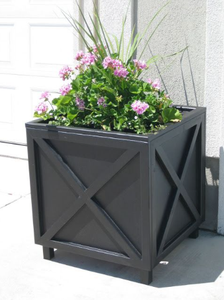 Jardinière en métal noire en forme de cube, pot de fleurs pour patio extérieur, support décoratif moderne en X pour plantes de jardin - Product Image 2