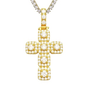 จี้รูปกางเขนประดับเพชรทรงกลมแบบ Iced Out ชุบทอง ไมโครเพฟ เครื่องประดับทางศาสนา สไตล์ฮิปฮอป สายสร้อยแบบ Bling - Product Image 3