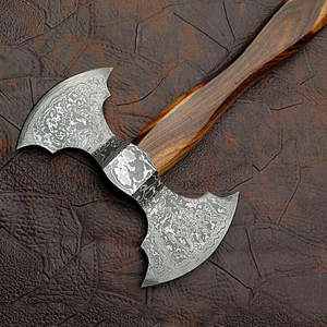 Damascus Steel Double Head <b>Axe</b> High Quality Pattern Steel Head With Natural <b>Wood</b> Handle For Outdoor Gear And Gifts - Product Image 6