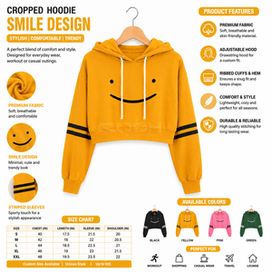 Felpa Corta Personalizzata da Donna con Stampa Smiley Face della Confraternita Cosh International, in Cotone Felpato Premium Oversize - Product Image 6