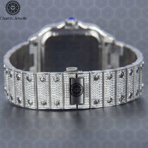 Montre carrée de luxe Charm_Jewells en acier inoxydable, cadran analogique, verre saphir, lunette sertie de diamants, fermoir pliant, unisexe - Product Image 5