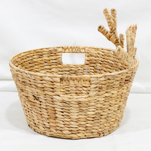 Cute Animal Shaped Natural Water Hyacinth <b>Storage</b> <b>Basket</b> With Antler Handles For Children's <b>Toy</b> Organization - Product Image 4