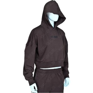 Haut court à capuche oversize pour femme, hiver, épaules tombantes, 100 % coton molletonné, personnalisable, haute qualité, manches courtes, couleur unie - Product Image 2