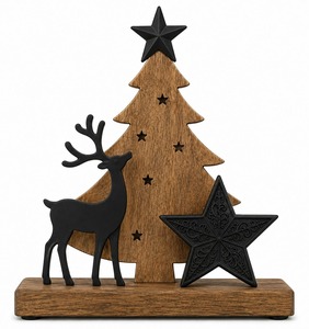 <b>Wooden</b> <b>Christmas</b> <b>Tree</b> Decor With Reindeer And Star Rustic Tabletop Ornament For Holiday Home Decoration - Product Image 1