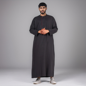 Men Black Polyester Thobe Long Sleeve Ankle Length Sweetheart Neckline Embroidered Breathable Casual Solid Eid Evening Party - Product Image 3