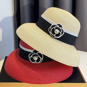 Chapeau de paille souple tendance Vietnam 2025 pour femme, élégant avec nœud, motif uni, toutes saisons, voyage, cyclisme, décontracté - Product Image 1