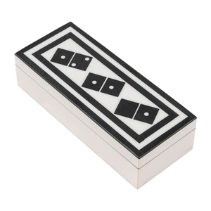 Jeu de dominos double six moderne et écologique fait main noir/ivoire avec boîte décorative pour divertissement et cadeaux - Product Image 5
