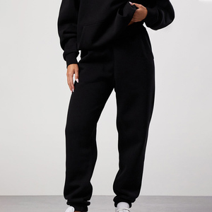 Premium Custom Black Women's Petite Contrast Folded Wide Leg Joggers Terry Fleece Soft Touch Sweatpants Women's Pants & <b>Trouser</b> - Product Image 1