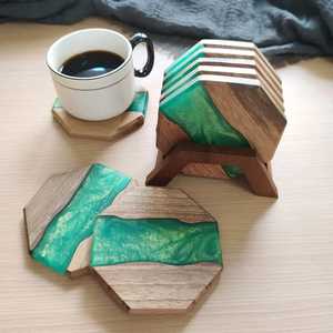 Art Resin Wood Coaster Handmade <b>Epoxy</b> Resin and Natural Wood Cup Coaster for Dining <b>Table</b> Office Use Decor House warming Gifts - Product Image 3