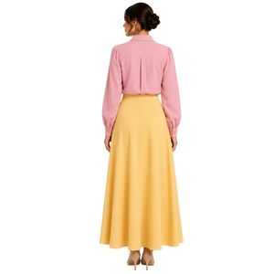 Pink and Dandelion Women Embroidered Blouse and Maxi <b>Skirt</b> Set <b>Long</b> Sleeve Button Up High Waist Modest Two Piece Outfit OEM - Product Image 2