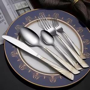 Ensemble de couverts de table haut de gamme en métal, cuillère, fourchette, couteau en acier inoxydable, ensemble de couverts élégant pour la cuisine - Product Image 1