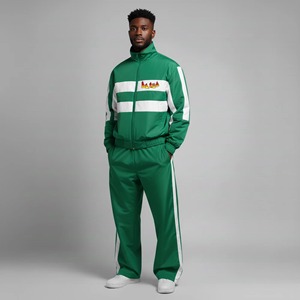 Conjunto Deportivo para Hombre, Verde a Rayas, con Cierre Completo, Cuello Alto, Estilo Deportivo, Poliéster, para Primavera - Product Image 3