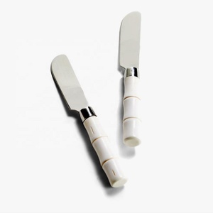 Silver Stainless Steel ceramic Handle Cheese Spreader cute cheese Spreader set Bamboo Design handle cutlery set - Product Image 1