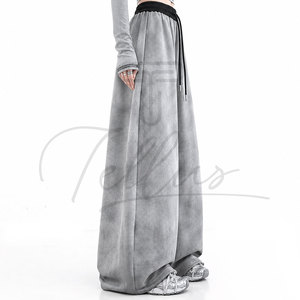 New Design Women's Double Waisted Sweatpants Oversized Heavy <b>Weight</b> Cotton Jogger Pants Breathable Baggy Plain <b>Blank</b> Trousers - Product Image 2
