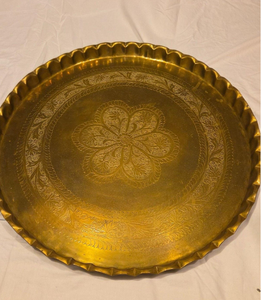 Stylish Brass Metal Moroccan <b>Round</b> <b>Tray</b> Handcrafted Dining <b>Tray</b> For Traditional Serving And Elegant Interior Decoration Ideas - Product Image 1