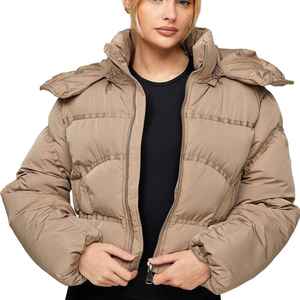Wholesale Winter Women Clothing Stand Collar <b>Cropped</b> Bubble <b>Jacket</b> With Zipper Warm Puffer <b>Jacket</b> Women - Product Image 1
