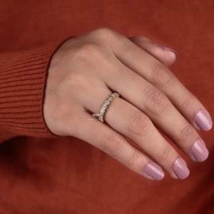 แหวนเพชรทรงกลมฝังแบบเต็มวง 14K ทองคำเหลือง แหวนแต่งงานแบบซ้อนได้ แหวนครบรอบ ผู้จัดจำหน่ายขายส่ง - Product Image 3