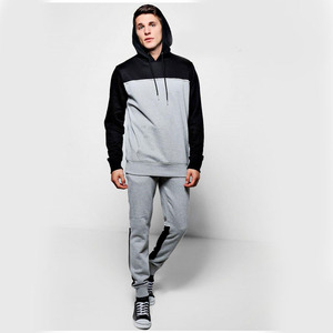 Survêtement à capuche pour homme, color-block gris et noir, sweat-shirt décontracté à manches longues avec cordon de serrage et poches latérales, idéal pour l'automne - Product Image 1