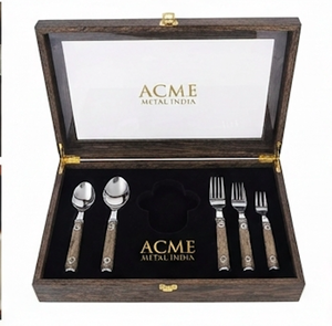 Juego de cubiertos con mango de madera y espejo pulido, de acero inoxidable y madera natural de acacia, ideal para el hogar, restaurantes y hoteles. - Product Image 4