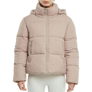 Women's <b>Cropped</b> <b>Puffer</b> <b>Jackets</b> Warm Winter <b>Jacket</b> with Removable Hood Zipped Pockets Short Ladies Quilted Coat Insulated Cold - Product Image 1