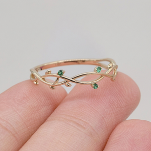 Solid 925 Sterling Silver Christian Eternity Vermeil <b>Ring</b> Minimalist Stackable Design Emerald <b>Quartz</b> Leaf Prong Set Fine <b>Rings</b> - Product Image 1