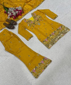 Conjunto de palazzo de satén de seda con bordado elegante y dupatta para mujer, vestido de fiesta de boda indio pakistaní 86086 MARUTI 33-(MT-4027) - Product Image 4