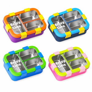 Boîte de rangement alimentaire multifonctionnelle, écologique, sans BPA, en acier inoxydable coloré, adaptée aux enfants, avec 3 compartiments, de qualité alimentaire, résistante au congélateur - Product Image 2