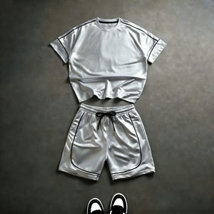 Men's Casual Summer Short <b>Set</b> High Quality Solid <b>Knitted</b> Fabric 2-Piece T-Shirt Shorts Customizable at Low Price - Product Image 1