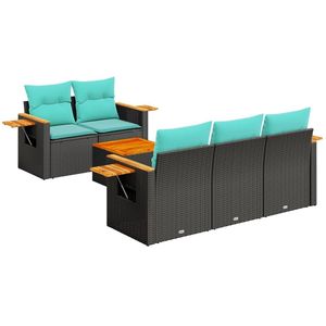 Set di divani da giardino in polyrattan nero da 6 pezzi con cuscini, mobili da esterno esclusivi negli Stati Uniti - Product Image 2