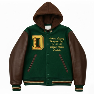 Wool Body Genuine <b>Leather</b> Sleeves <b>Winter</b> Wear Men Hooded Varsity <b>Jacket</b> High Quality Chenille Embroidery Letterman Man <b>Jackets</b> - Product Image 1