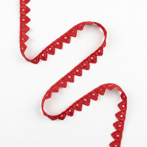 Ribete de encaje GPO de guipur rojo de 10 mm al por mayor, rollo de 20 metros para bordes de lehenga, decoración de costura con borlas, personalizable, de lujo, tradicional - Product Image 1