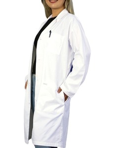 Bata de laboratorio larga blanca unisex, uniforme de algodón y poliéster para médicos, enfermeras y personal de hospitales, para hombres y mujeres. - Product Image 4