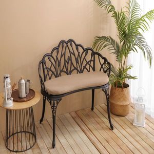 Tulip Floral Rose Metal Patio Garden Bench Cast Aluminum Outdoor Furniture Black and White for Park Lawn Yard - Product Image 6