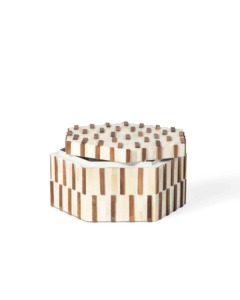 Handcrafted Bone Inlay Decorative Round <b>Storage</b> Box Set with Geometric Mosaic Pattern Jewelry Organizer Keepsake Boxes for Home - Product Image 4