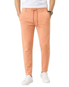 Men Light Peach Slim Fit Casual Jogger Pants Elastic Waist <b>Drawstring</b> <b>Trousers</b> Soft Fabric Comfortable Daily Wear Stylish Look - Product Image 1